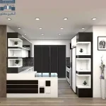 کابینت دو پله‌ای مدرن با طراحی خاص و ترکیب رنگ سفید و طوسی، مناسب آشپزخانه‌های ایرانی | آنلاین دکور