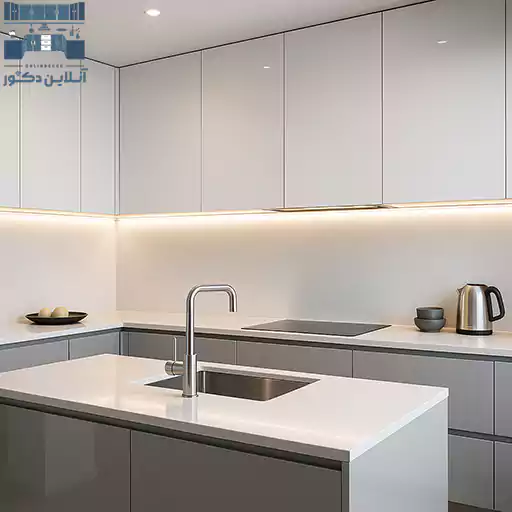 مدل کابینت مدرن آشپزخانه با متریال هایگلاس و رنگ ترند سال ۲۰۲۵ مناسب خانه ایرانی | آنلاین دکور
