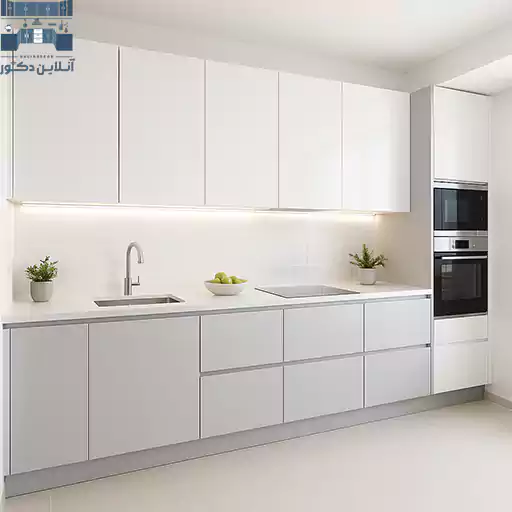 کابینت آشپزخانه مدرن ۲۰۲۵ با طراحی شیک و رنگ سفید طوسی مناسب دکوراسیون منزل ایرانی _ جدیدترین مدل های کابینت آشپزخانه | آنلاین دکور
