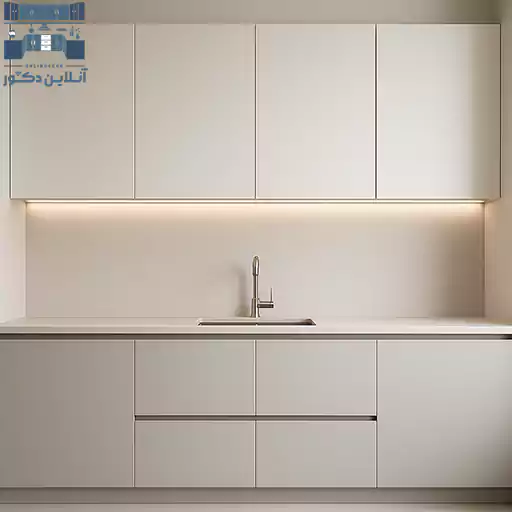 مدل کابینت مینیمال آشپزخانه با طراحی مدرن و رنگ خنثی مناسب دکوراسیون ساده و شیک ۲۰۲۵ | آنلاین دکور
