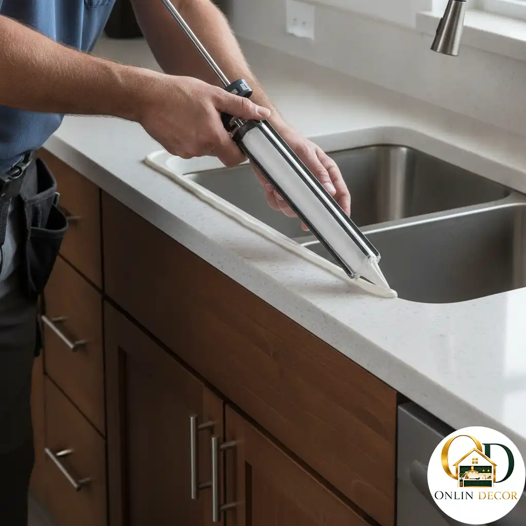 آب‌بندی صفحه کابینت و دور سینک ظرفشویی برای جلوگیری از نفوذ آب | آنلاین دکور